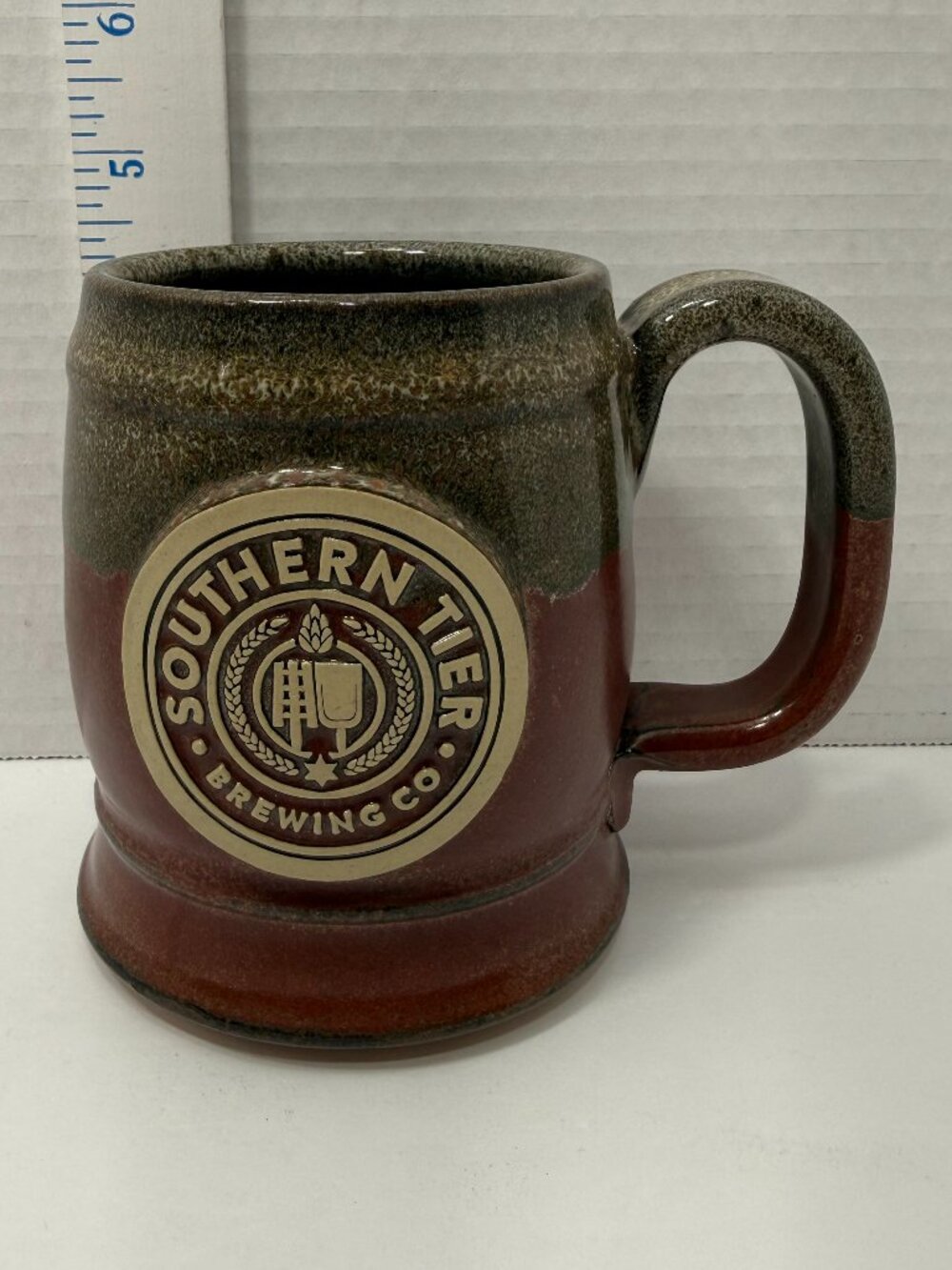 Southern Tier Brewing Co. Stoneware Red/Green 16 oz Mug Microwave Safe Handmade